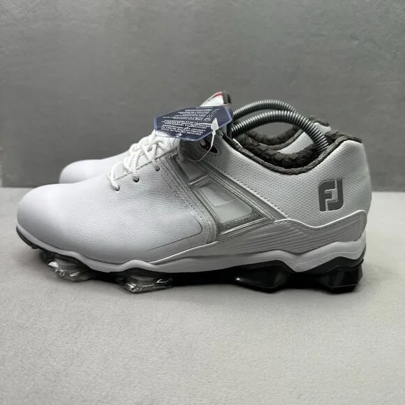 FootJoy Tour X Men's Size 9 (W) WIDE Golf Shoes White Spikes Lace Up Waterproof