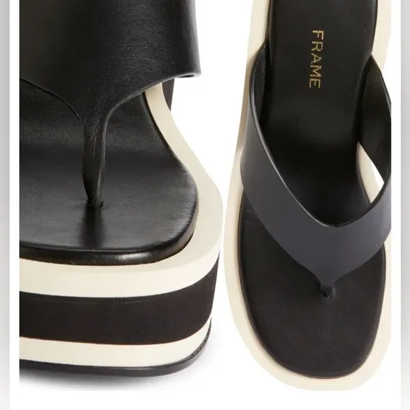 Frame Denim Le Ocean Wedge Platform Flip Flops Sandals in Noir Multi 39