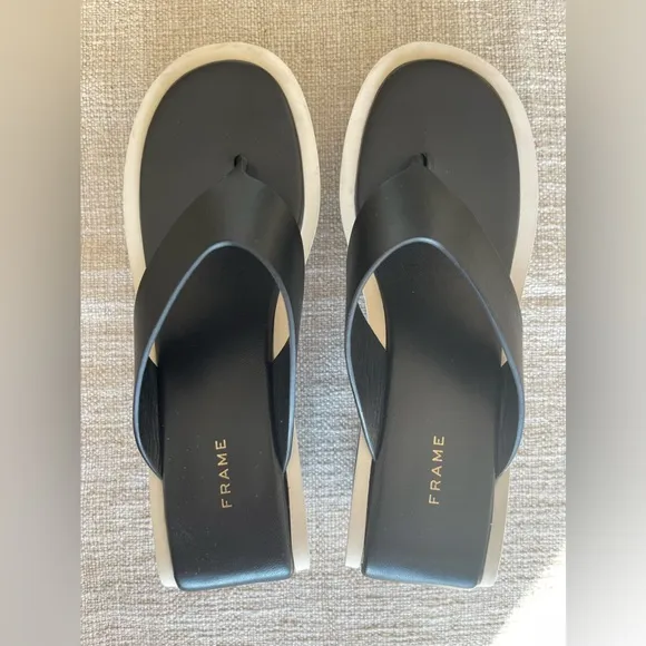 Frame Denim Le Ocean Wedge Platform Flip Flops Sandals in Noir Multi 39