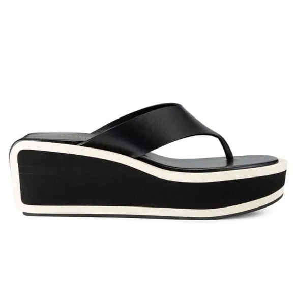 Frame Denim Le Ocean Wedge Platform Flip Flops Sandals in Noir Multi 39