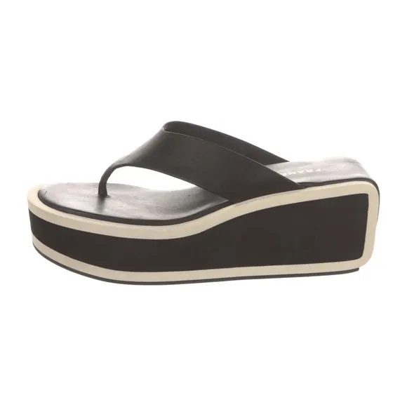 Frame Denim Le Ocean Wedge Platform Flip Flops Sandals in Noir Multi 39