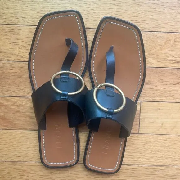 FRAME Le Brentwood Black Leather Sandals Size 37.5