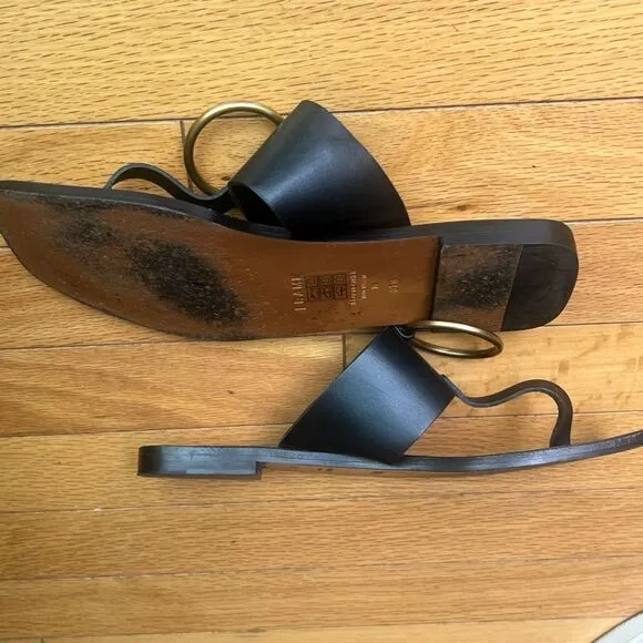FRAME Le Brentwood Black Leather Sandals Size 37.5