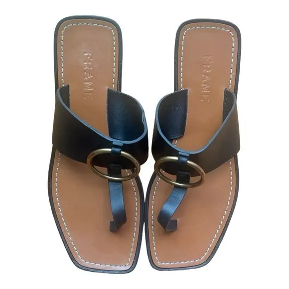 FRAME Le Brentwood Black Leather Sandals Size 37.5