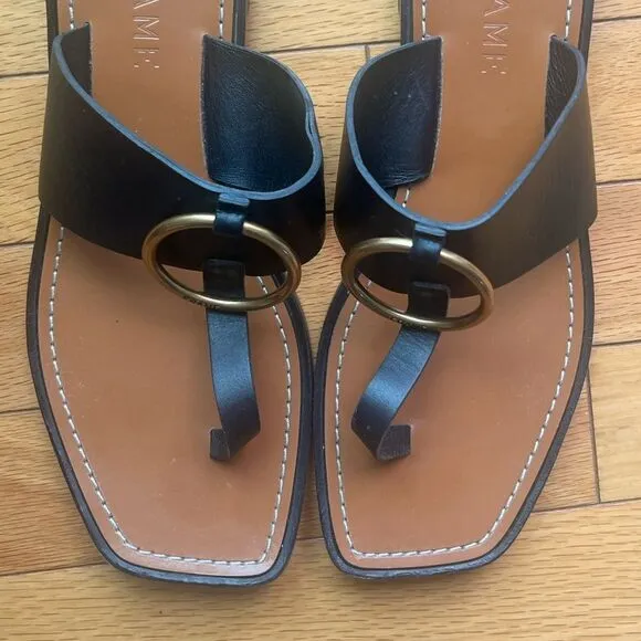 FRAME Le Brentwood Black Leather Sandals Size 37.5