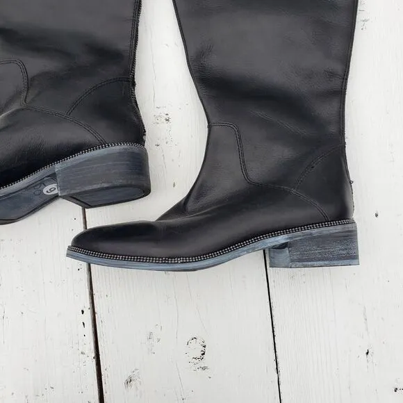 Franco Sarto Becky Leather Tall Boots WIDE CALF Women's Size 9 / 40 Black $189