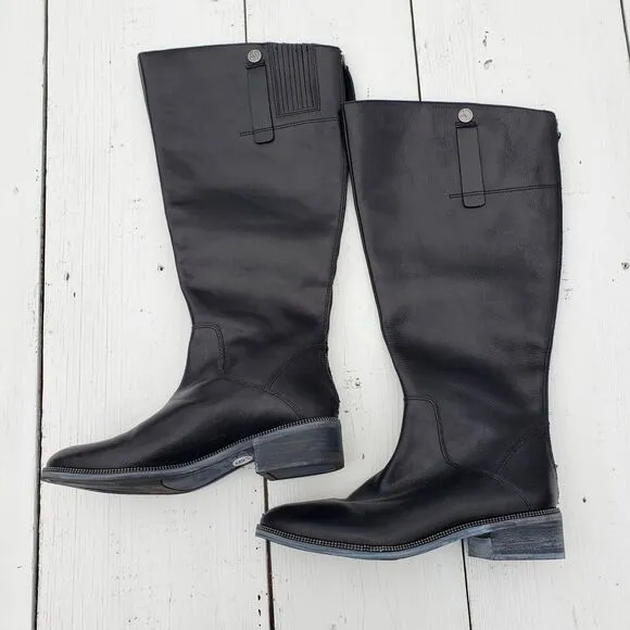 Franco Sarto Becky Leather Tall Boots WIDE CALF Women's Size 9 / 40 Black $189