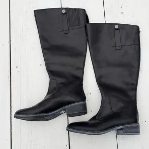 Franco Sarto Becky Leather Tall Boots WIDE CALF Women's Size 9 / 40 Black $189