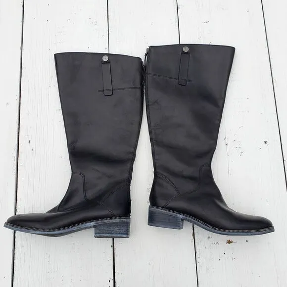 Franco Sarto Becky Leather Tall Boots WIDE CALF Women's Size 9 / 40 Black $189