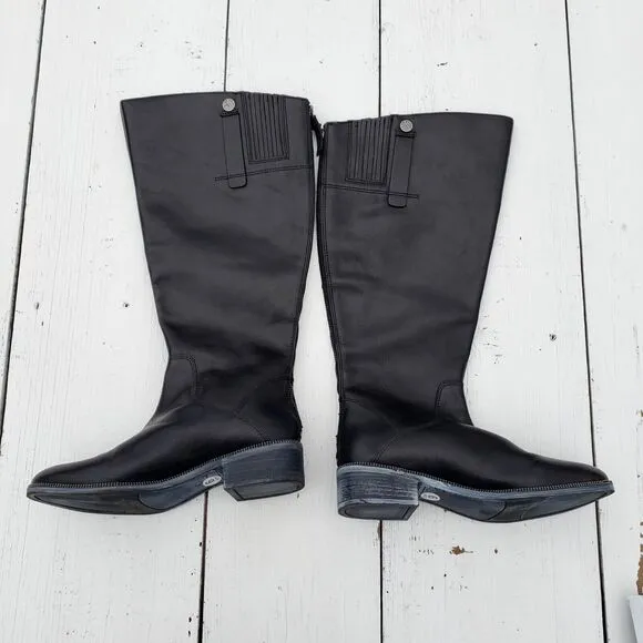 Franco Sarto Becky Leather Tall Boots WIDE CALF Women's Size 9 / 40 Black $189