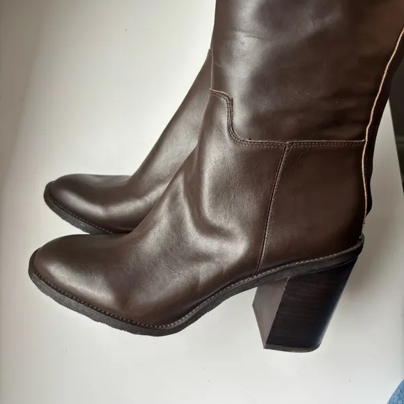 FRANCO SARTO Brown Rivet-tall Toe Block Heel Leather Boots Sz 10M