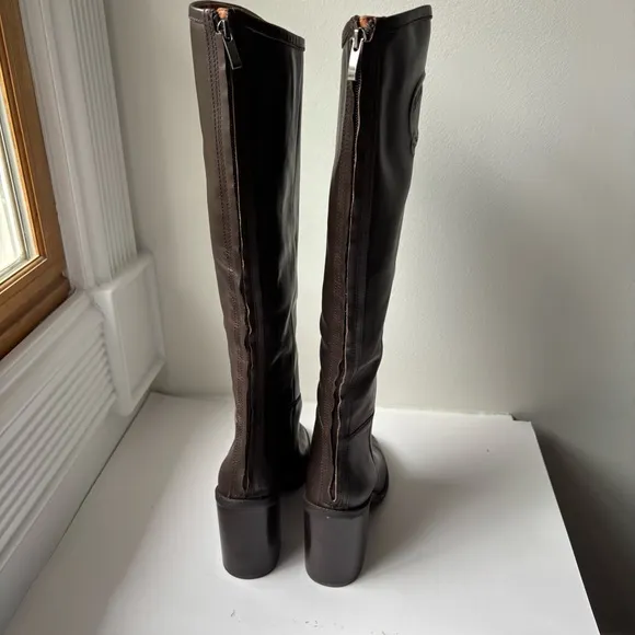 FRANCO SARTO Brown Rivet-tall Toe Block Heel Leather Boots Sz 10M