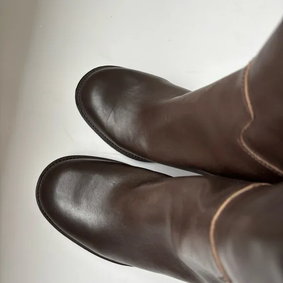 FRANCO SARTO Brown Rivet-tall Toe Block Heel Leather Boots Sz 10M
