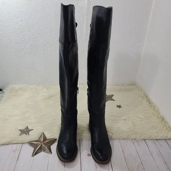 Franco Sarto Haleen Over The Knee Boots black leather studded womens size 6