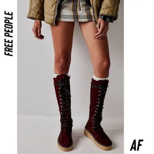 FREE PEOPLE AVA TALL LACE BOOTS IN RUSTIC RED NEW