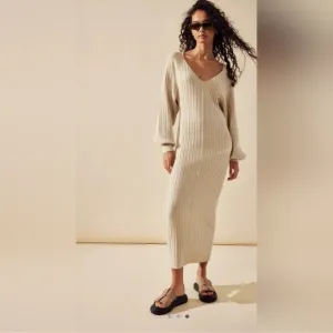 Free People Beach Rosha Sweater Midi Dress in Conch Color cream size M
