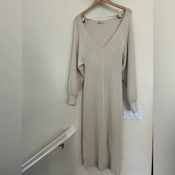 Free People Beach Rosha Sweater Midi Dress in Conch Color cream size M