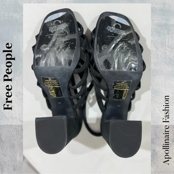 Free People Colette Strappy Cinched Heels in Black Size 40 New