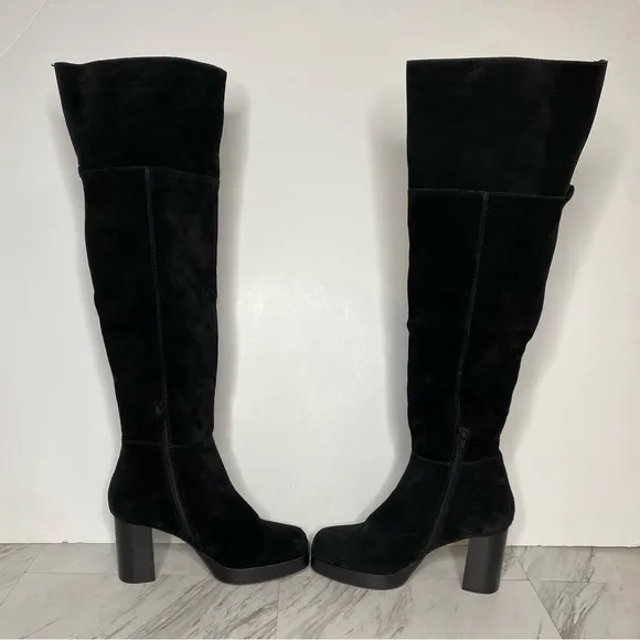 Free People Echo Black Suede Heeled Tall Boot 37 1/2