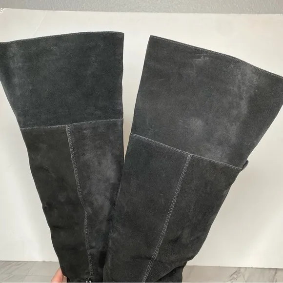 Free People Echo Black Suede Heeled Tall Boot 37 1/2