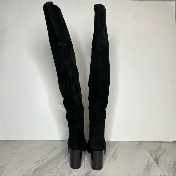 Free People Echo Black Suede Heeled Tall Boot 37 1/2