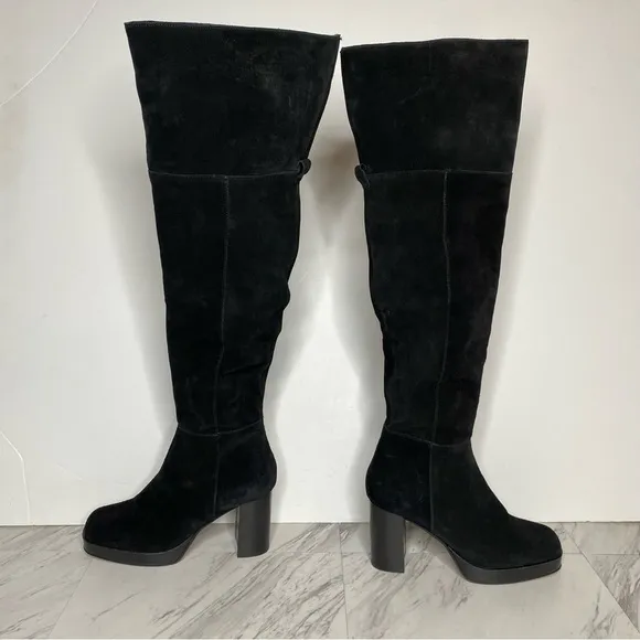 Free People Echo Black Suede Heeled Tall Boot 37 1/2