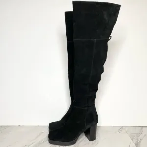 Free People Echo Black Suede Heeled Tall Boot 37 1/2