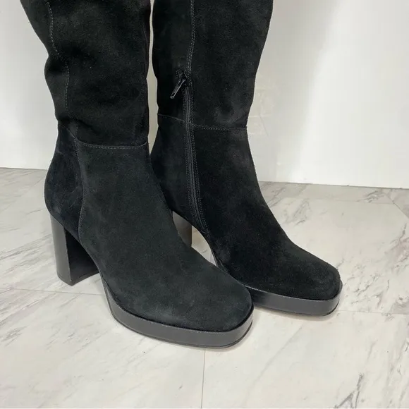 Free People Echo Black Suede Heeled Tall Boot 37 1/2