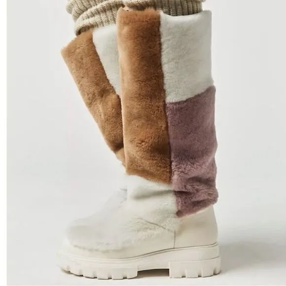 Free People Happy Thoughts Faux Fur Tall Lug Sole Winter Boots US 9.5