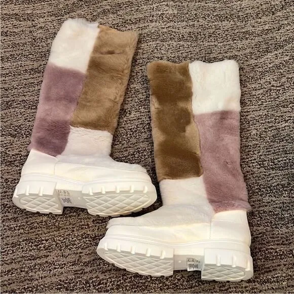 Free People Happy Thoughts Faux Fur Tall Lug Sole Winter Boots US 9.5