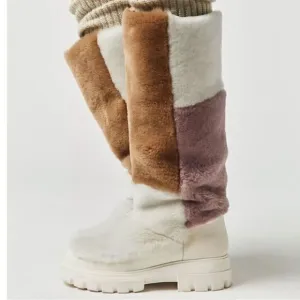 Free People Happy Thoughts Faux Fur Tall Lug Sole Winter Boots US 9.5
