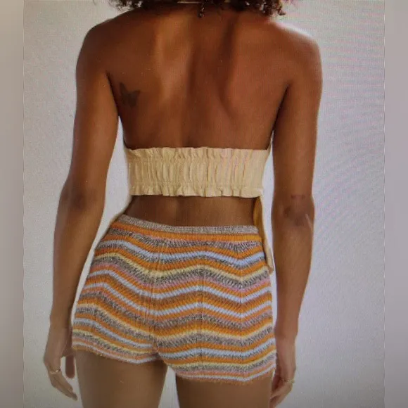Free People Marisol Striped Slim Knit Brief Short Sz XL New Cozy Chic Mid Rise