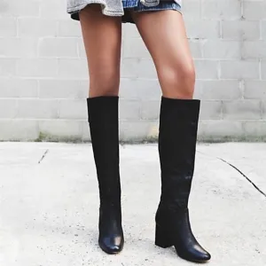 FREE PEOPLE Newcastle Black Tall Leather Heeled Boots