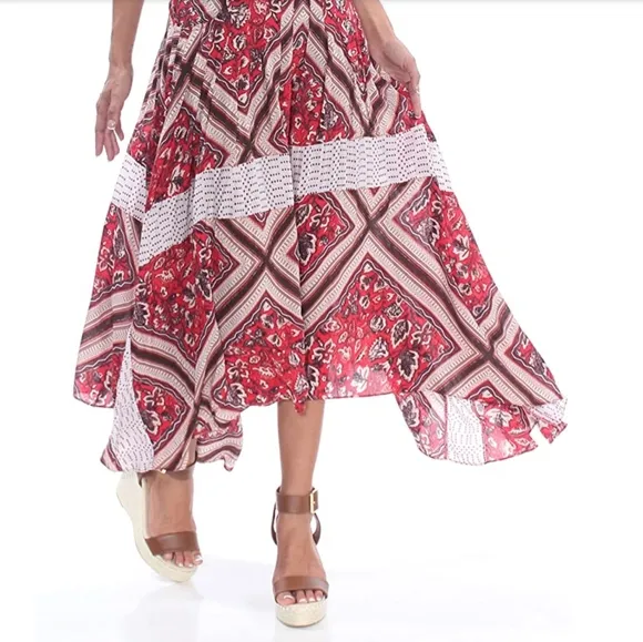 Free People Paradise Midi Skirt Mixed Floral Print Handkerchief Hem Size 4 NWT