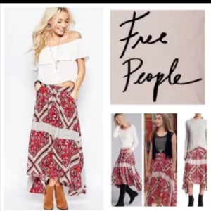 Free People Paradise Midi Skirt Mixed Floral Print Handkerchief Hem Size 4 NWT