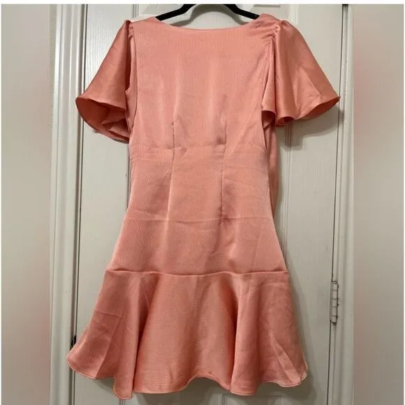 Free People Scarlett Satin Ruffle Wrap Mini Dress Peach. Size small