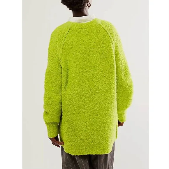 FREE PEOPLE Teddy Sweater Tunic Size L Oversized Lime Green Wool Blend Fuzzy NEW