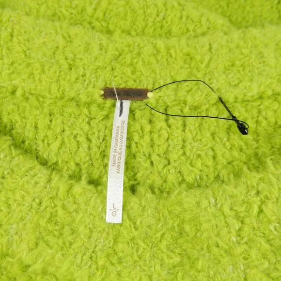 FREE PEOPLE Teddy Sweater Tunic Size L Oversized Lime Green Wool Blend Fuzzy NEW