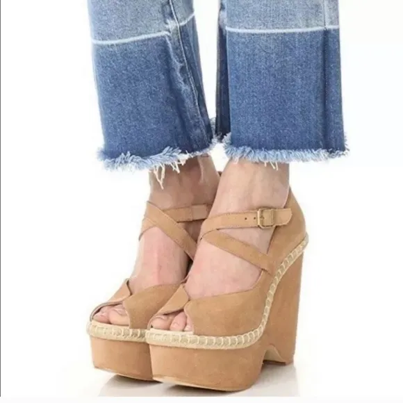 FREE PEOPLE TERRACE PLATFORM SUEDE WEDGE SANDALS, SZ 10 / 41