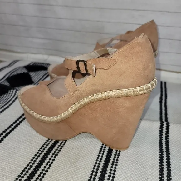 FREE PEOPLE TERRACE PLATFORM SUEDE WEDGE SANDALS, SZ 10 / 41