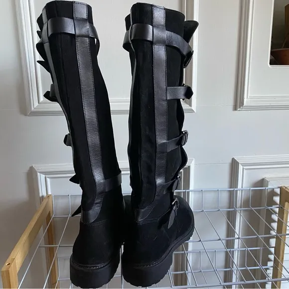 Free People Tristie Buckle Boots Black Suede Leather Tall Boots SZ 9 NWOT