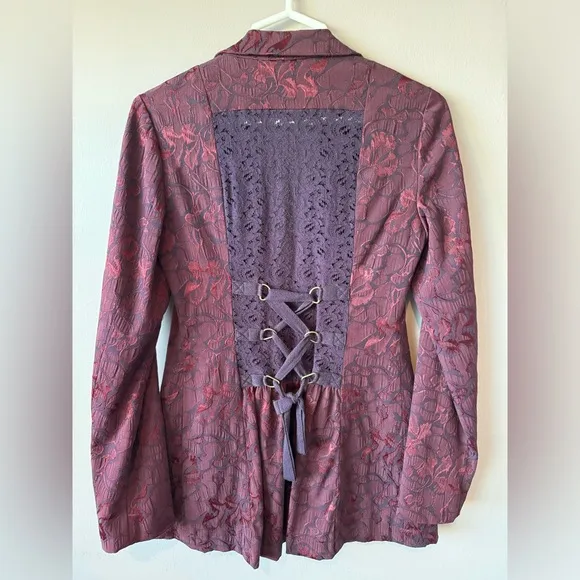 Free People‎ Women’s Dark Maroon Vintage Brocade Blazer Size 4