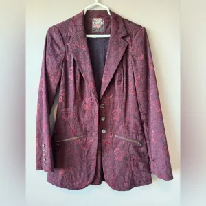 Free People‎ Women’s Dark Maroon Vintage Brocade Blazer Size 4