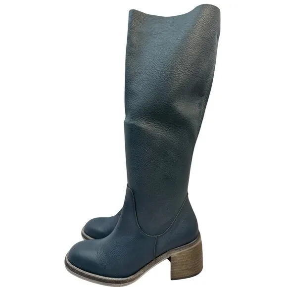 Free People Womens Essential Tall Slouch Leather Boot Rinsed Navy Size 38.5