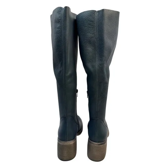 Free People Womens Essential Tall Slouch Leather Boot Rinsed Navy Size 38.5
