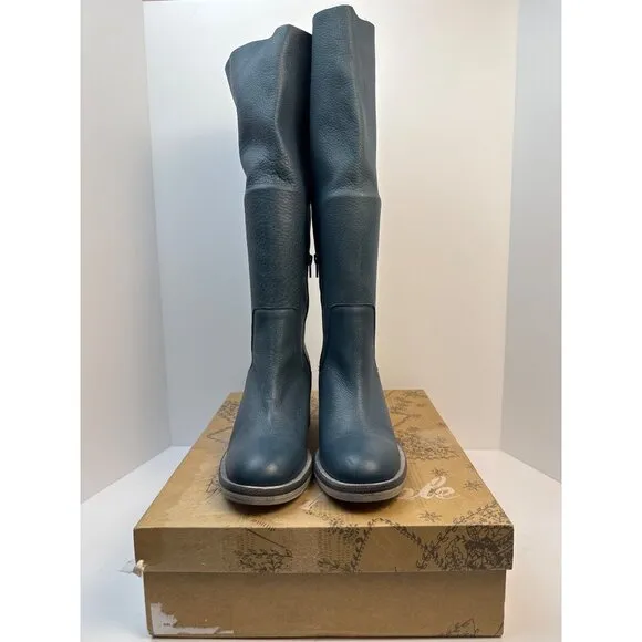 Free People Womens Essential Tall Slouch Leather Boot Rinsed Navy Size 38.5