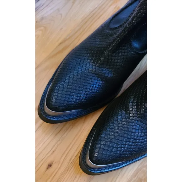 Free People Grand Teton Western Boots Black Reptile Leather Size 36