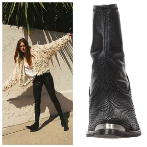 Free People Grand Teton Western Boots Black Reptile Leather Size 36