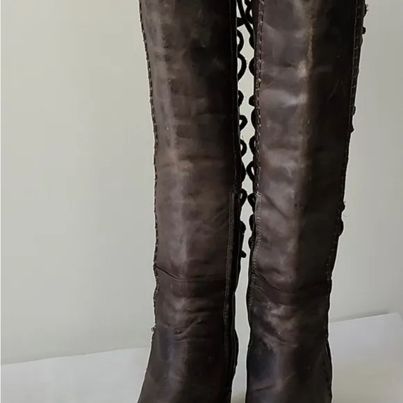 Freebird by Steven Carver Brown Gray Lace Back Tall Leather Boots 9