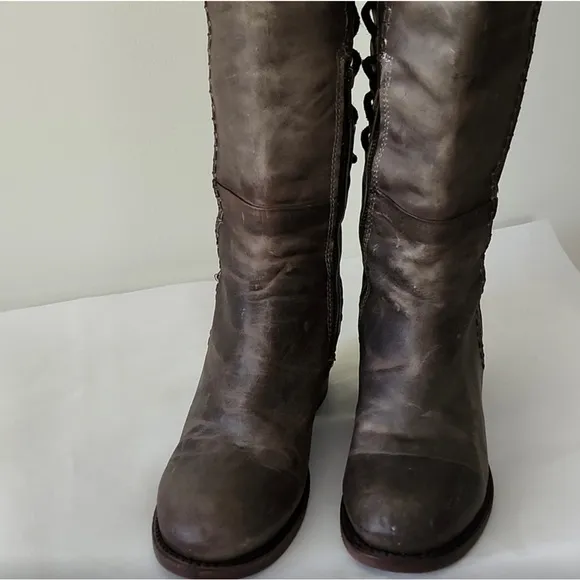 Freebird by Steven Carver Brown Gray Lace Back Tall Leather Boots 9